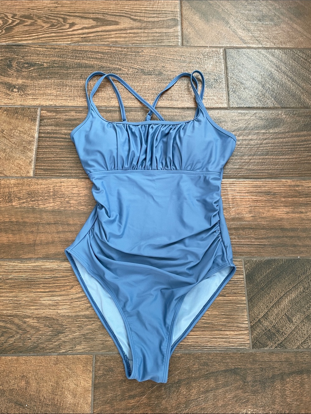 Blue One-Piece Swimsuit with Ruched Front. Wore once.